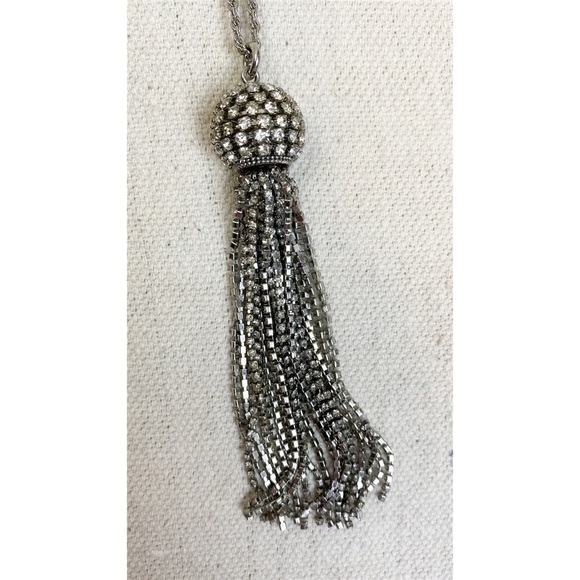 Banana Republic Silver Rhinestone tassel pendant necklace - Picture 3 of 6